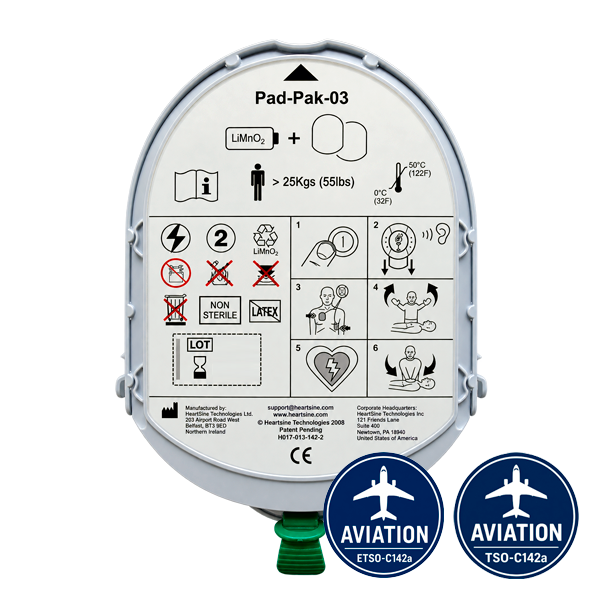 Elettrodi per adulti + batteria Heartsine Samaritan Pad-Pak per aviazione